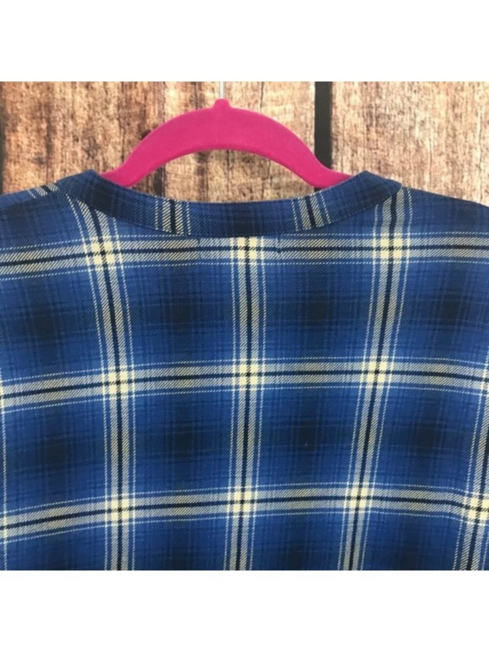 Denim Flannel Ruffled V Neck Pullover - Picture 5 of 7